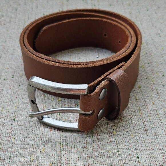 Men Belt Brown Genuine Leather Waistband Unisex Belt Pin Buckle Size 32 inches - Picture 3 of 12